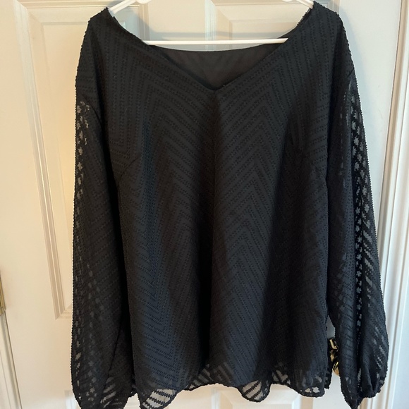 SHEIN Tops - NWOT SHEIN Black Frenchy Plus Size Solid V-Neck Blouse, 3X(18)
